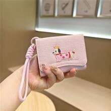 1pc Fashionable Beagle Dog Embroidered Synthetic Leather Wallet With Lanyard, Compact Trifold Coin Purse And Card Holder, Sweet Style, Suitable For Travel Or Daily Use For Women Wallet Mini Wallet Purse Wallet Card Wallet Wristlet Wallet