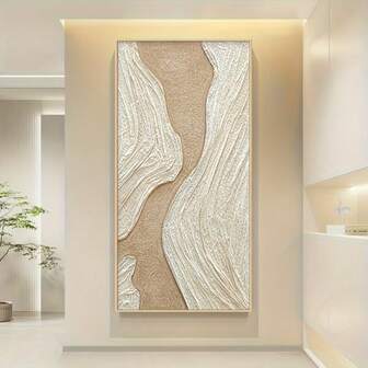1 件 Wabi-Sabi 风格帆布 - 现代简约米色和白色抽象墙面艺术，适用于客厅、卧室、餐厅或办公室装饰，帆布墙面艺术，无框架