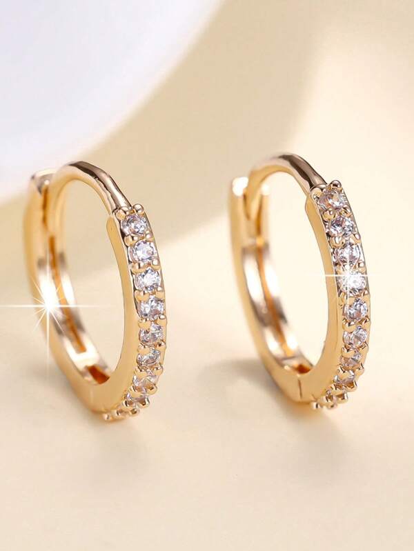1 Pair Minimalist Cubic Zirconia Hoop Earrings, Suitable For Women Daily Commute & Date