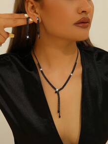 Conjunto de Colar de Zircônia Cúbica de Cobre Simples e Clássico da Moda (3 colares + 1 par de brincos), Adequado para Uso Diário