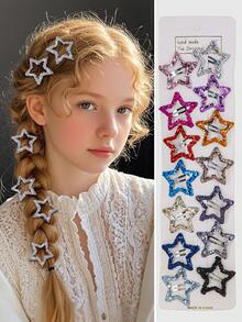 25pcs/Pack Colorful Sequins Star Design Hair Clips For Girls, Random Colors, Cute Princess Hair Accessories For Daily Use - Multicolor - View 2