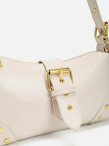 Vintage Retro European-Style Shoulder Bag, With Zipper, Made From Hippie-Style Design Leather For A Unique Look, Can Be Used As Handbag Or Underarm Bag, Business Casual Bag For Women, Pefect For Office, Business And Work - Beige - View 4