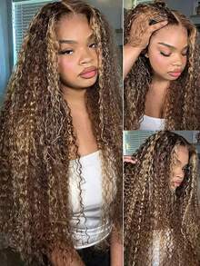 Uveous 40inch Ombre Highlight Curly Lace Front Wig Human Hair 200% Density Highlight Deep Wave Put On And Go Glueless Wigs Human Hair Pre Plucked Pre Cut 5x5 Hd Transparent Curly Highlighted Wig Human Hair For Women - SP4/27 - View 4