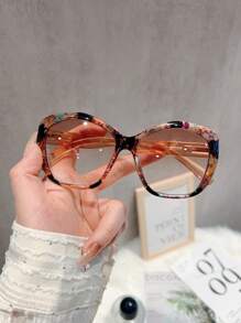 1pc Oversized European And American Style Cat Eye Glasses Frame, Personalized Non-Prescription Glasses Fashion Eyewear For Street Style