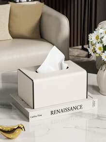PU Leather Rectangular Tissue Box Lid - Tissue Box Holder, A Tissue Dispenser With A Remote Control Storage Rack. It Serves As A Tissue Box Organizer For Use On The Living Room Coffee Table Or Bedside Table In The Bedroom At Home.