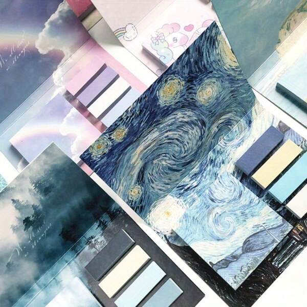 325 pièces/set Notes adhésives combinées, Nuit étoilée et Paysage marin, Bloc-notes réutilisable