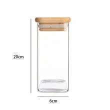 Frasco de almacenamiento de vidrio con tapa cuadrada de bambú, recipiente hermético transparente para granos de café, cereales, frutos secos
