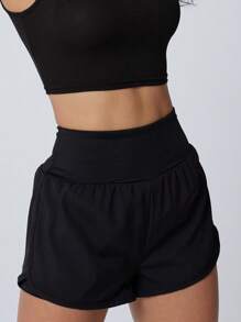 Women's Double-Layer Sports Shorts With Phone Pocket - Soft Workout Shorts, Safe And Chafe-Free, Suitable For Gym, Running And Training, Elastic Waistband, Lightweight Design, Essential For Spring/Summer/Autumn, Fitness Accessory, Sports Style, Comfortable Fit