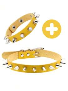 2pcs/Set Punk Rock Spiked Choker Collar And Bracelet Set, PU Leather Necklace And Cuff Accessories For Unisex, Suitable For Daily Wear, Festivals And Parties