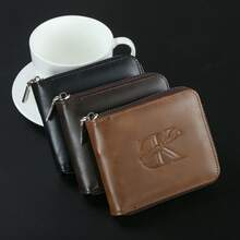 CarrKen New Men's Short Wallet, Fashion Horizontal Edge Zipper Snap Closure Coin Pocket, Multi-Card Slots, Multi-Function ID Holder, Young Men Purse For Men Wallet Mini Wallet Purse Wallet Men Wallet Leather Small Wallet - Coffee - View 5