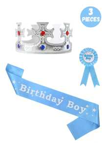 Set de 3/1 pieza Tirantes de cumpleaños feliz, insignia de niño y niña, gorro de rey, decoración de fiesta de cumpleaños de princesa, perfecto para fiestas de cumpleaños de niños y niñas, regalo ideal para fiestas de cumpleaños