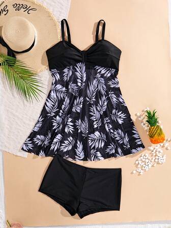 大码女式高腰比基尼泳裤泳装和性感时尚花朵印花撞色网眼泳衣，适合夏季海滩度假