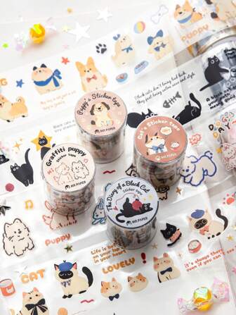 1 pieza Cinta Washi de dibujos animados linda, pegatinas de mascotas, suministros de scrapbooking para diario, planificador y manualidades, útiles escolares, de vuelta a la escuela