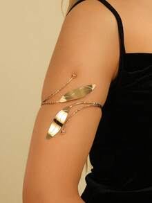 1 Pc Minimalist Fashionable Personalized Gold Double-Layer Leaf Arm Cuff Bracelet For Women, Suitable For Parties, Galas, Gifts, Daily Wear - Gold - View 7
