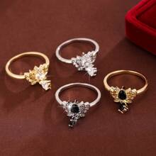 1 pieza Anillo de mujer con diseño de gota de agua de loto y incrustaciones de circonita cúbica