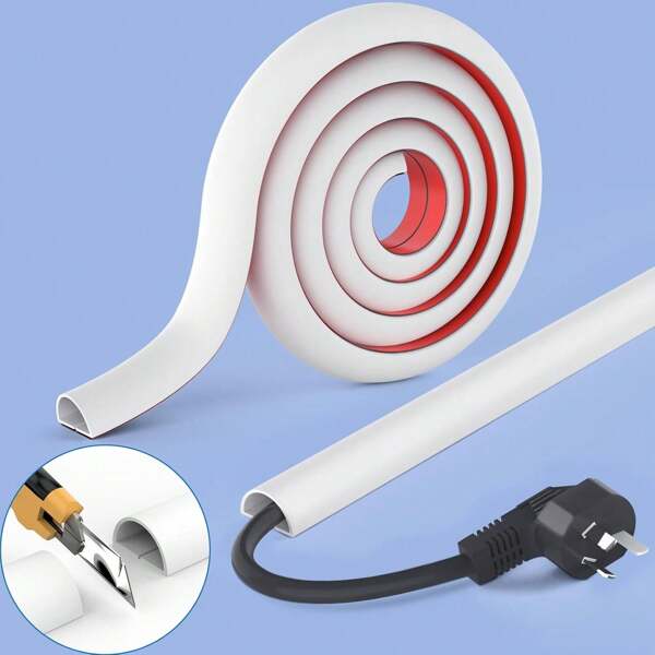 1 pezzo Copertura adesiva per cavi da 4m/6m/8m - Copricavo flessibile per una facile gestione, in plastica durevole, bianco, design flessibile per la gestione dei cavi