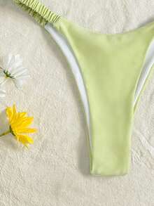 Moda verão feminina praia cor sólida plissado underwire sexy bikini conjunto - Menta verde - Ver 5