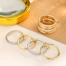 Elegant Gold Stackable Rings For Women, 18k Gold Plated Cubic Zirconia Rings, Silver Gold Multi Ring Mixed Metals Stack Rings Set