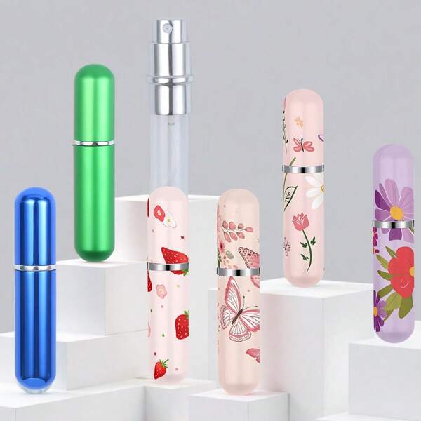 Botella de perfume de vidrio de 5ml - Atomizador de viaje portátil con opciones de varios colores y patrones, compacto y elegante para recargas durante el desplazamiento