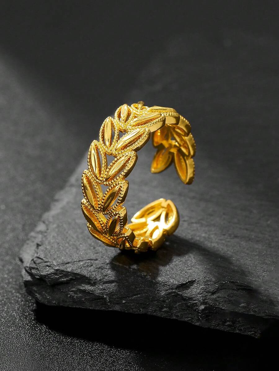 1pc Fashionable Minimalist Adjustable Open Ring For Women, Hollow Wheat Design