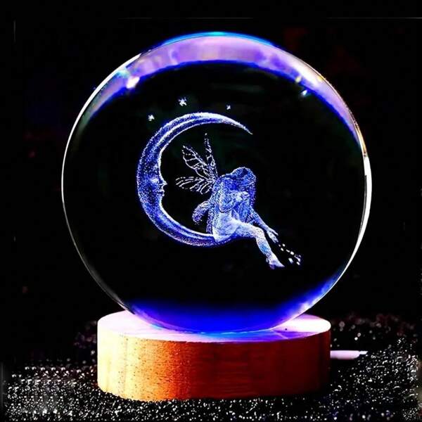 1pc Attractive 3D Moon And Fairy Crystal Ball Night Lamp - Powered By USB, Perfect For Bedroom Atmosphere And Home Decoration. Ideal Gift For Christmas, Easter, Valentine's Day, Thanksgiving.