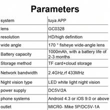 Timbre inalámbrico con cámara de vídeo inteligente TUYA, cámara de timbre inteligente WiFi de 2.4GHz, almacenamiento ampliable, captura fotos y vídeos HD, transmisión en vivo Full HD, tono de llamada personalizable, audio bidireccional en tiempo real, visión nocturna, resistente al agua