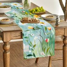 1pc/5pcs/7pcs Floral Art Print Polyester Table Runner With 6pcs Placemats - Polyester, Rectangle, Holiday Table Decor Cloth Runners, Home Decoration, Kitchen Dining Table Decor, Room Decor, Table Runners