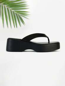 Women's Thick Sole Thong Sandals Casual&Simple Flip Flops Comfortable Soft Platform Sandals - màu đen - Xem 4
