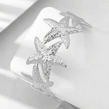 1pc Fashionable Minimalist Metallic Sea Star Linked Adjustable Bangle Bracelet For Women