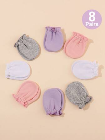 8 Paar Baby Mädchen einfarbige Kratzschutz Handschuhe, weich und bequem, Fäustlinge geeignet für 0-6 Monate alte Babys, Alltags Lässig Kleidung, geeignet für alle Jahreszeiten
