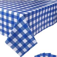 1pc Colorful Plaid Tablecloth, Red Blue Yellow Simple Grid Pattern, Polyester Tablecloth, Suitable For Indoor Dining Table Decor, Birthday Party Gathering Decorations, Party Table Decor