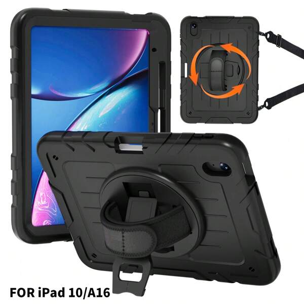 Funda militar resistente a caídas compatible con iPad 10 ª/ 9 ª/ 8 ª/ 7 ª/ 6 ª/ 5 ª/4 ª generación de 8.3", 10.9"/11"/9.7", iPad 11 (A16 2025), iPad (A16) 11 pulgadas 11 ª generación 2025, Galaxy Tab A8 10.5 pulgadas 2022 con película PET, iPad Pro/Air6/Air7 11 2018/2020/2021/2022/2024/2025 Funda resistente a golpes con soporte para lápiz [Correa de mano giratoria 360°] y soporte