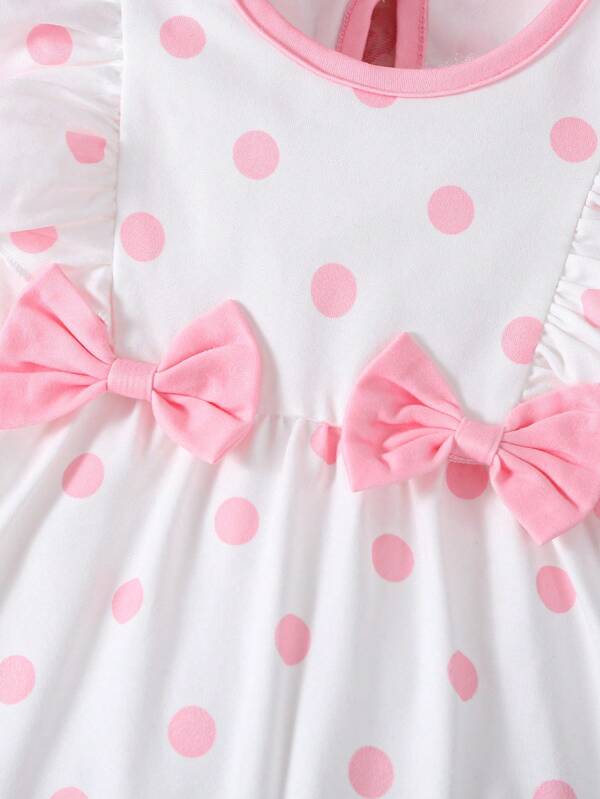 Baby Girls Polka Dot Cap Sleeve Romper With Bodysuit