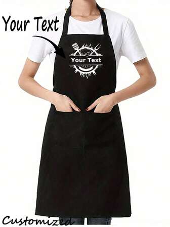 1pc Customized Creative Apron, Men Chef Pattern Printed Work Apron, Adjustable Size, Fashion Restaurant & Kitchen Apron,Simple Style Black Apron With Pockets, Thickened Waist Apron, Fashion Housework Kitchen Household Workwear, Kitchen Supplies