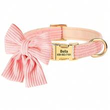 Collar de mascota de unicolor elegante con lazo suave, con etiqueta de identificación personalizada grabada y ajustable, anti-pérdida, para mascotas pequeñas y medianas, ornamental, grabado, de acero inoxidable, con estilo, de moda, colorido, vintage, lindo, compacto, para cariños, personalizado, único, personalizado, para aniversarios, para cumpleaños - Rosa - Ver 14