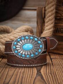 1 条西部牛仔波西米亚风格 PU 皮带，复古独特腰带，4 种颜色可选 - 印花帶 - 查看 19