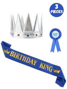 Set de 3/1 pieza Tirantes de cumpleaños feliz, insignia de niño y niña, gorro de rey, decoración de fiesta de cumpleaños de princesa, perfecto para fiestas de cumpleaños de niños y niñas, regalo ideal para fiestas de cumpleaños