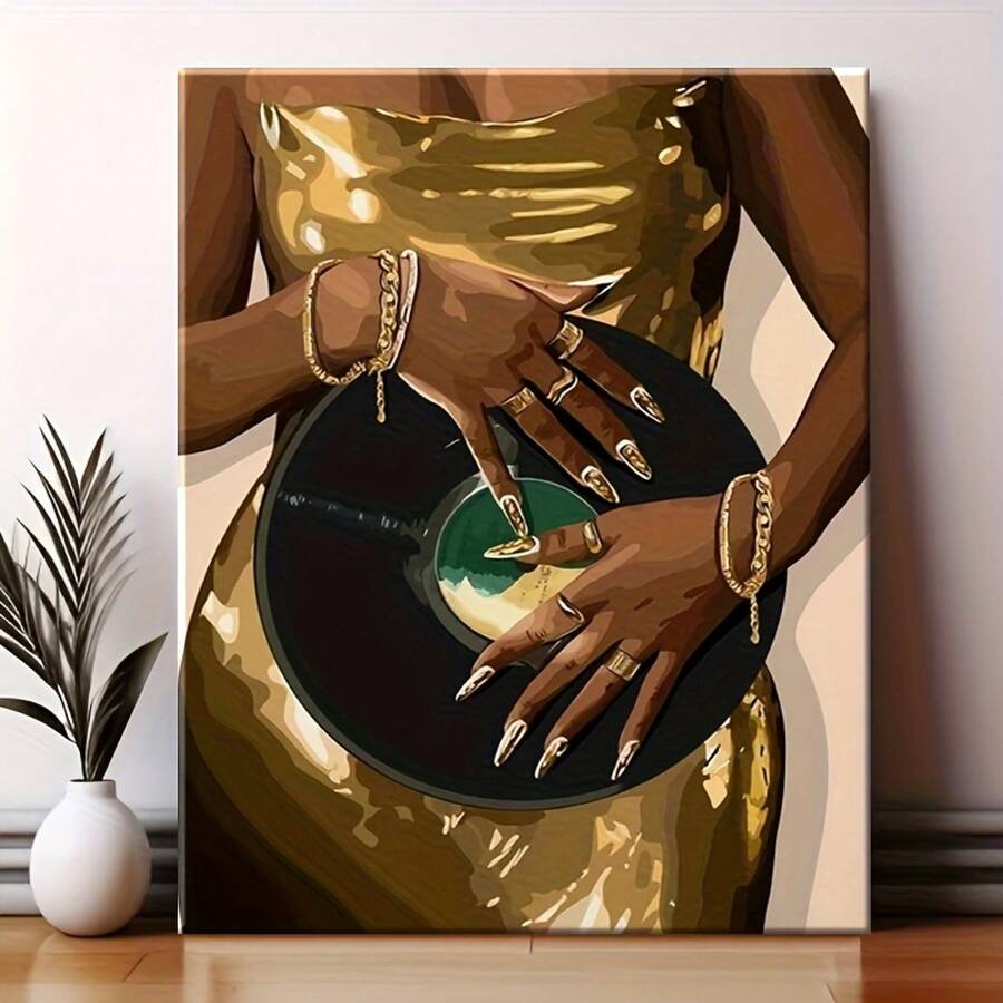 1 pieza Impresión artística en lienzo. Una mujer de moda sostiene un CD. Pintura enmarcada en madera (1) de grosor 2,5 cm/1 pulgada. Decoración para el hogar para todo tipo de ocasiones, regalo ideal para Año Nuevo, San Valentín, Acción de Gracias, Pascua, Navidad, decoración de sala, decoración de dormitorio, decoración de cocina, decoración de entrada, decoración de baño, pintura mural directa, póster de pintura mural de alta calidad, decoración del hogar moderna lista para colgar - Negro - Ver 1
