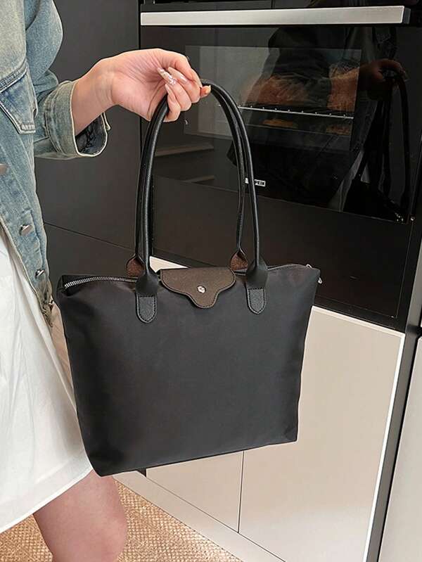 حقيبة كتف واسعة سعة كبيرة مبسطة ومتنوعة بلون أحادي، سحاب كبير، مناسبة للنساء تصلح للتسوق والعمل والتنقل، حقيبة كتف نسائية عملية