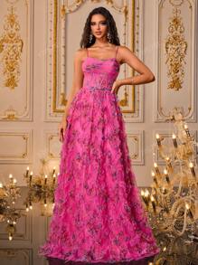 VIPGIRL New Elegant Evening Dress, With Spaghetti Straps, Perfect For Graduation, Prom, Bridesmaid, And Other Formal Occasions Wedding Guest Gown, For Dinner Party Dress