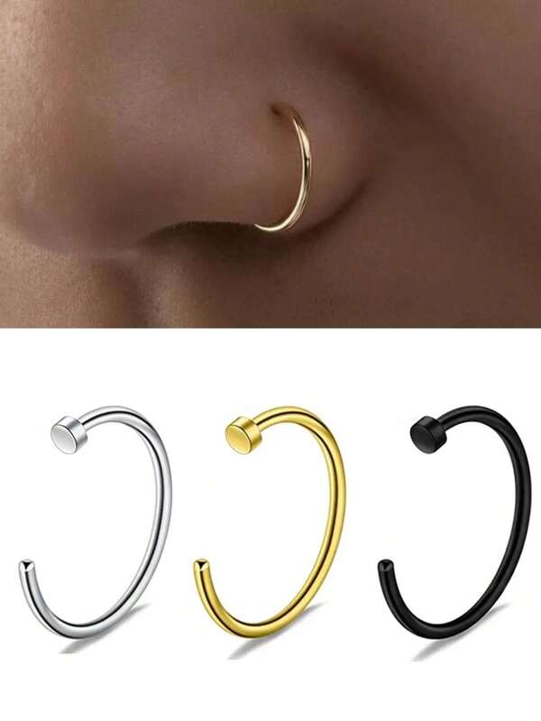 1/3/5Pcs Women's Fake Piering Nose Ring Fashion Punk Nose Piercing C Shape Nose Clip Stainless Steel Perforation Septum Body Jewelry For Men