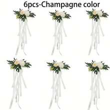 2/4/6 piezas de Flores Artificiales, Decoración de pasillo de boda con silla de artificial Rosas, Decoración elegante de banco de iglesia, Adecuado para ceremonia de boda, recepción, Navidad, Día de San Valentín, banquete, cumpleaños, fiesta y ocasiones especiales