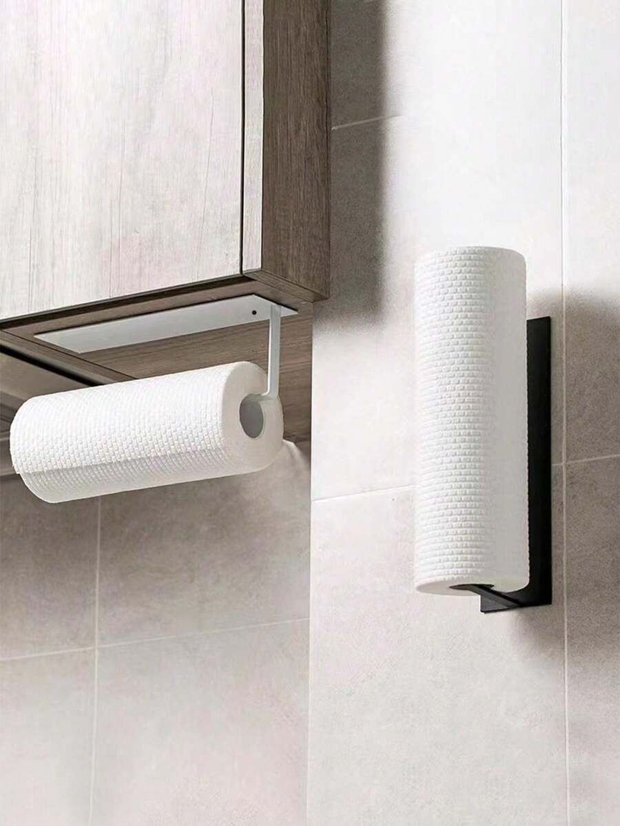 Giá treo khăn giấy nhà bếp bằng sắt rèn, Giá treo giấy cuộn treo tường, Không cần khoan, Hộp đựng giấy thấm dầu & màng bọc thực phẩm - trắng - Xem 1