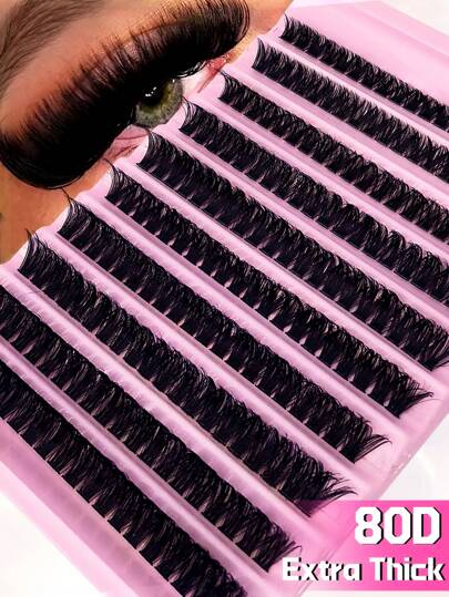 10 Row 200PCS Individual Lash Clusters 80D D Curl 8-16mm DIY Lash Clusters Extra Thick&Fluffy&Natural Look Reusable Individual Eyelash Extension Kit For Self Use At Home Or On-The-Go For Daily Life&Wedding&Dating&Party&Travel&Spring Day