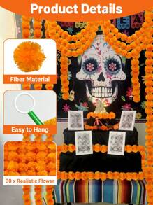 1 Pc Orange Marigold Garland For Decoration, 5 Feet Long Artificial Marigold Flowers Diwali Decor For Pooja, Wedding, Home Decorations