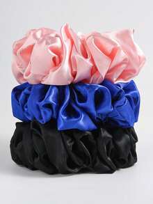 3 Stück/Set elegante, bohemische extra große Satin Haargummis, Oversized elastische Spiralen, geeignet für Alltag und Urlaub, Lässig, Haarschmuck, Haargummis für Pferdeschwanz