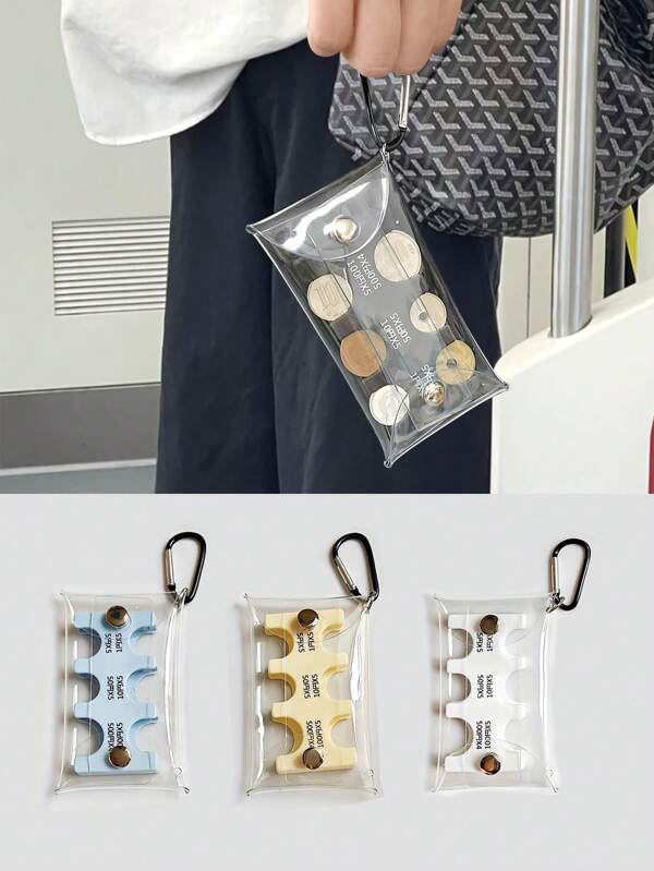 1pc Coin Purse, Portable Coin Pouch, Anti-Lost Clip Coin Holder, Travel Transparent Card Case, Multi-Functional Hanging Organizer
