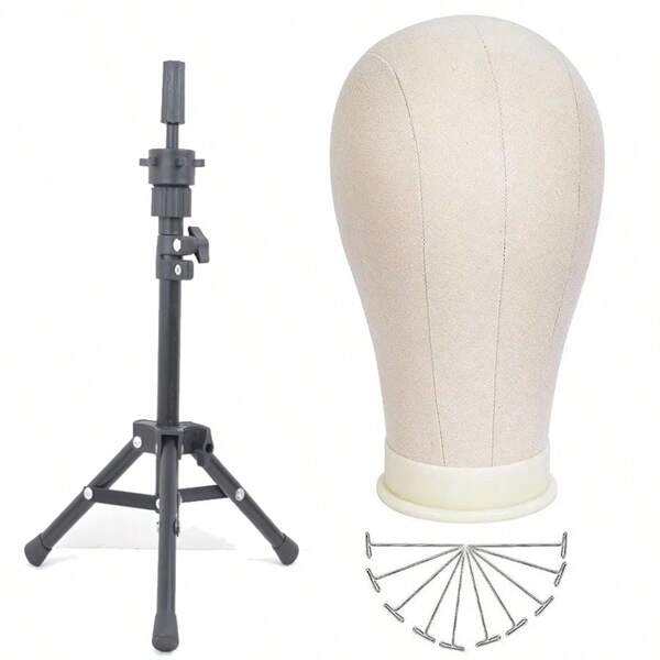 22 Inch Wig Mannequin Head With Wig Stand, Mannequin Canvas Head For Wig Making Display