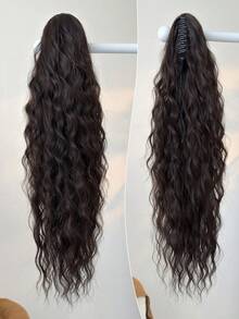 ZURO 28英寸长波浪卷合成假发马尾接发，耐热纤维，黑/棕色，适合女性、女孩，可用于派对和日常佩戴。