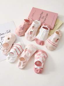 5pairs Women's Peach & Strawberry Print Ankle Invisible Socks Suitable For Daily Wear, Shipped Randomly - View 6